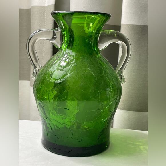 Midcentury Bischoff Hand Blown Crackle Glass Bottle Vase No 516‎